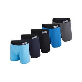TAPOUT Mens Boxer Briefs 5 Pack Nylon Mesh Performance Workout Underwear/FLY-LESS Support Providing Enhance Support (Large, Baby Blue/Navy/Black/Blue/Grey)