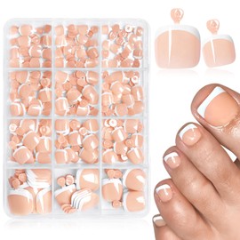 Bellelfin Light Pink Press on Toenails White French Tips Toe Nail Press ons Short Square Toe Press on Nails Glossy Toenail Press ons, 240pcs Toe Nail Tips Short Toe Nails Press on
