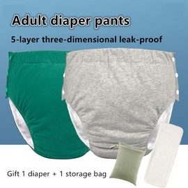 LAROTSUBA Unisex Reusable Adult Waterproof Cloth Diapers with Diaper Inserts,Adjustable Incontinence Pocket Diaper with Snaps,Incontinence Underwear,Anti-Side Leakage Diaper Pants(Grey,XL)