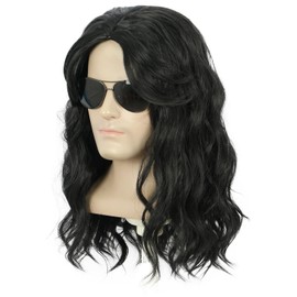 yuehong Long Curly Black Wig 80s Men Party Wig Rocker Costume Wig Heat Resistant Synthetic Fibers Wig Soft Breathable Wig