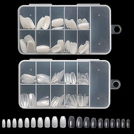 Belicia Short Coffin Shape Nails Tips 200Pcs Clear and Natural Full Cover Acrylic Artificial Ballerina Fake Nails with Box for Nail Salon(Short Coffin Nail)