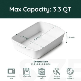 HOMBENE 3.3 QT Ceramic Baking Dish, White Casserole Dish，Lasagna Pan for Oven, Bakeware for Baking, Kitchen Decor, Microwave Oven Safe, Dinner Party（8.7" x 11.8"）