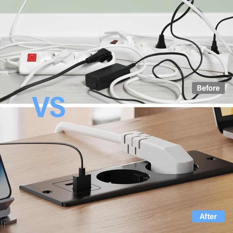 KBIBCK Einbausteckdose mit USB und Type-C, 4-in-1 Tischsteckdose, 2-Fach Einbau