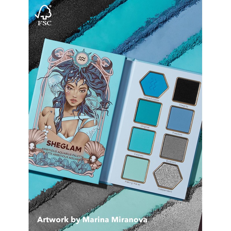 SHEGLAM Glitter Metallic Eyeshadow Palette 8-Color High Pigment Silver Blue
