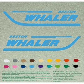 Pair of Boston Whaler Compatible Replacement Decals Vinyl Stickers Boat Outboard Motor Set of 2 (18" X 3.75", Sky Blue 084)