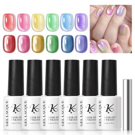 HOSAILY Silky Cat Eye Gel Nail Polish Set 6pcs Mirror Pastel Rainbow Nail Gel with Magnet, Reflective Jelly Shimmer Holographic Moonlight UV Light Cure Glossy Nail Gel DIY Salon Home Nail Art Manicure