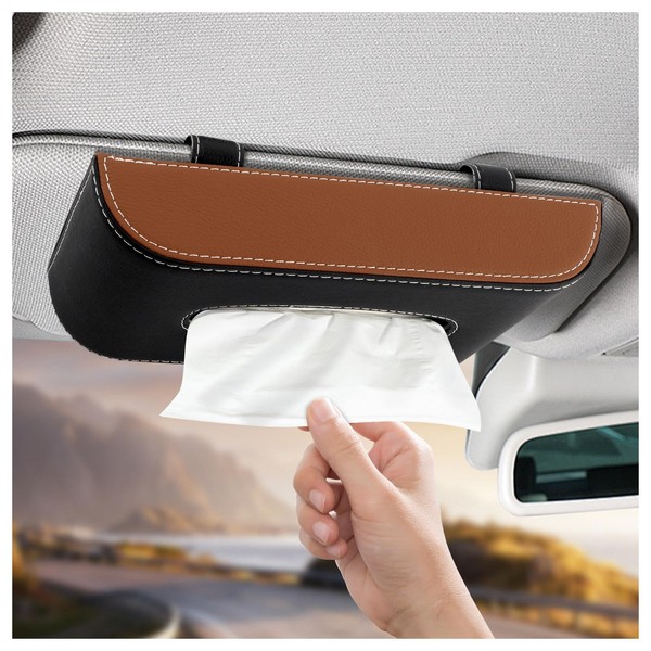 Figpade Car Tissue Holder Visor,PU Leather Car Napkin Holder with