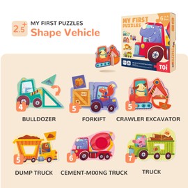 Toi 6 Packs Large Piece Toddler Jigsaw Puzzles for Kids Aged 2.5+, Animal Shaped Floor Puzzles for Beginner, Preschool Learning Game for Boys Girls, Shape Vehicle