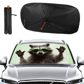Buyidec Car Windshield Sunshade Umbrella Funny Raccoon Green Sunglasses Foldable Car Windshield Sun Shade Cover Front Window Heat Insulation Protection Fit Most Vehicle 57 X 30 in