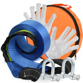 BUYGOO Tow Rope Accessory Set 8 Tonnes, 4.8 cm x 5 m Tow Rope Car with Fluorescent Strips, Emergency Tow Strap with 2 Thick U-Shaped & Non-Slip Gloves & Storage Bag, for Car Truck