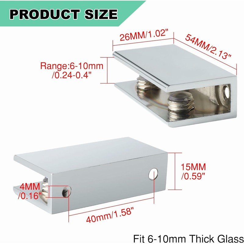 Alise 2 Pcs Adjustable Frameless Rectangle Glass Shelf Bracket Holder