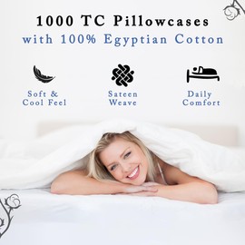 Minor Monkey 1000 TC Standard Pillows Set of 2 100% Egyptian Cotton Burgundy Pillowcases Italian Finish Pillow Case Long Staple Cotton & Sateen Weave Hotel Quality Soft Pillow Covers for Comfy Sleep