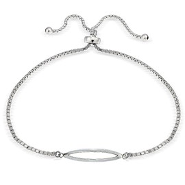 Hoops & Loops - Pulsera de Plata de Ley Ovalada, Pulida, Ajustable, con cordón