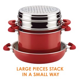 Rachael Ray Get Cooking Stackable Nonstick Pots and Pans, Cookware Set (8 Piece), Red