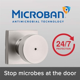 Kwikset Pismo Privacy Locking Door Knob, Interior Handle with Keyless Lock for Bedroom and Bathroom Doors, With Square Rose, Featuring Microban Protection in Satin Nickel