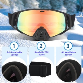 HNJOKE Dirt Bike Goggles, Motorcycle Riding ATV Mountain Bike Windproof Dustproof Goggles for Women Men, Black Frame Red Lens