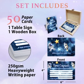 Crocothemis Time Capsule Box 1st Birthday, Baby Time Capsule Box for First Birthday Party Games, Set of 50 Wishes Card Gifts Keepaske Decorations for Baby(Space and Astronauts) -A06