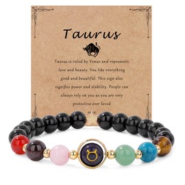 FFKQBH Zodiac Bracelets for Women 12 Constellations Healing Crystal Stone Beads Bracelet Birthday Zodiac Gifts Horoscope Spiritual Bracelet (Taurus)