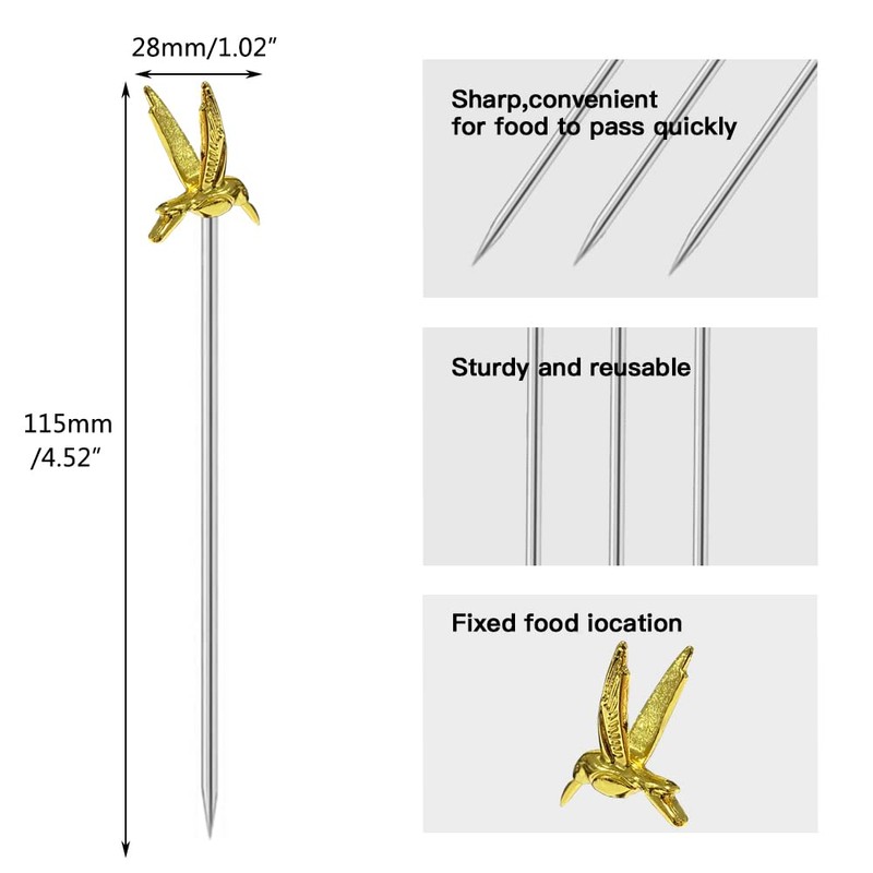 Metal Cocktail Picks Fruits Toothpicks, 6pcs Long-billed Bird Martini Picks