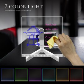 Laysinly Acrylic Message Dry-erase Board Light Up Stand, 20 x 20 cm 7 Colour Change Remote Control Dimming Glow LED Memo Board, 7 Colour Markers, USB Power Supply (M)