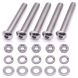 1/4-20 x 2-3/4" Stainless Steel Button Head Socket Cap Screws with Hex Nuts Flat Washers Lock Washers, Stainless Steel 304 (18-8), Full Thread, Allen Hex Drive, 10 Sets
