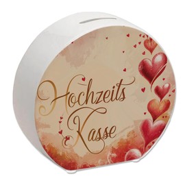 Waterfall Rising Hearts - Wedding Cash Register Money Box with Romantic Illustration Dreamy Background and Delicate Tones in Pink, Red and Gold