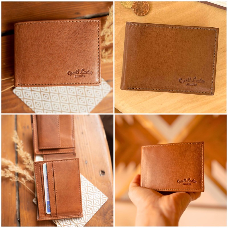 Gusti Lewi Men's Leather Wallet, hazelnut, Retro