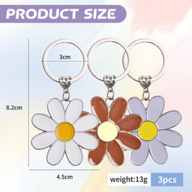 Bloomique 3PCS Daisy Keychain, Enamel Bag Charm Cute and Exquisite Flower Pendant Key Holders Floral Charm Flower Lovers Accessories Metal Daisy Keyring Gift for Schoolbag Wallet Accessory Decoration
