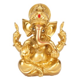 Indian Ganesha Statue Elephant Hindu God Sculpture Resin Decorative Indian Elephant God Ornament for Home Garden Gold