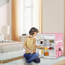 Extended Mini Fridge Caddy Organizer - 55" x 16.5" Back to School Dorm and Office Over the Fridge Storage Organizer with 11Pockets for Flatware Drink Paper Goods, College Must Have, Pink