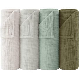 Bearmoss Muslin Baby Washcloths 100% Cotton Baby Bath Wash Cloth Large Ultra-Absorbent Burp Cloth Soft Baby Face Towel for Newborn Baby Boy and Girl, 23x23inch 4 Pack (Forest)