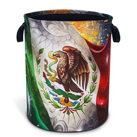 Flag Of Mexico Laundry Basket Mexican Flag Oxford Cloth Laundry Hamper With Handle Foldable Portable Clothes Storage Basket 18.9 X 16.5 Inch Storage Bag For Laundry Room/Bathroom/Bedroom/Dormitories