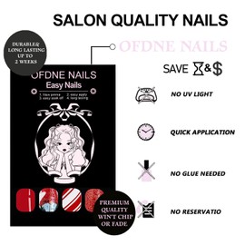 Christmas Press on Nails Short Square OFDNE Red Fake Nails False Nails with Designs Shimmer Nails Gnome Santa Full Cover Glossy Glue on Nails Acrylic Nails for Women Girls 24 Pcs