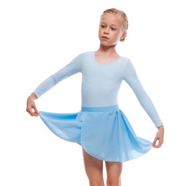 Tottog Ballet Dance Wrap Skirt for Girls, Toddler Kids Ballerina Chiffon Pull-On Skirt Blue