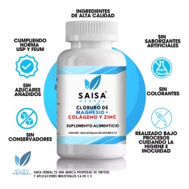 Saisa Herbal Cloruro De Magnesio + Colágeno 100 Cápsulas. Sabor Sin sabor