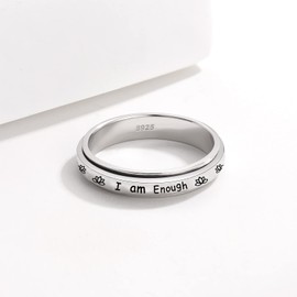 925 Sterling Silver Spinner Rings for Women Faith Over Fear Ring Anxiety Ring Cross Faith Jewelry for Daughter Christian Rings Fidget Rings Teen Girls Mother Size 6/7/8/9/10 (I am Enough, 6)
