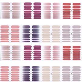 224 Pieces Thin Semi-Cured Gel Nail Strips Solid Full Wrap Nail Polish Strips Sticker Gradient Glitter Self Adhesive DIY Art Decals Strips for Women Girls DIY Craft Decoration Tips（16 Sheets）