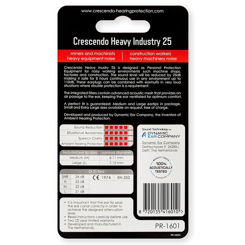 CRESCENDO Heavy Industry 25 Ear Plugs for Construction, Factory, Work,