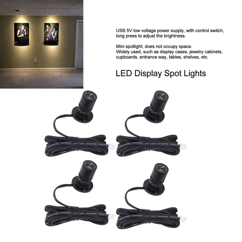 4 Piece LED Display, Mini USB Spotlight, Dimmable, 5V, Wired