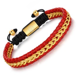 WP WEPICK Braided Leather Bracelets for Men 18K Gold Plated Stainless Steel Adjustable Handwoven Mens Bracelet Leather Chain Link Cuff Jewelry Gift for Husband Dad