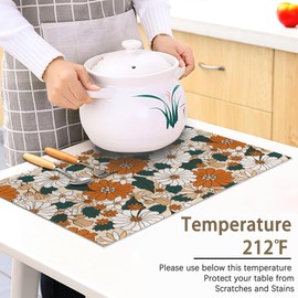 ZSNKDXA Vintage Floral Placemats Set of 6 Washable Non-Slip Heat Resistant 12×18 Inch Thick Place Mats Decorative Linen Fabric Table Mat for Dining Table Kitchen Home Decor