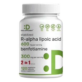 Ácido R-alfa Lipoico 600 Mg Con Benfotiamina 300 Mg 120 Caps Sabor Sin Sabor