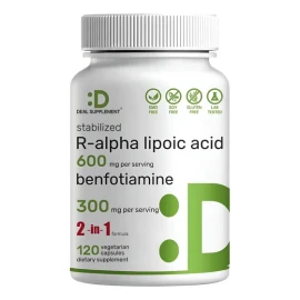 Ácido R-alfa Lipoico 600 Mg Con Benfotiamina 300 Mg 120 Caps Sabor Sin Sabor