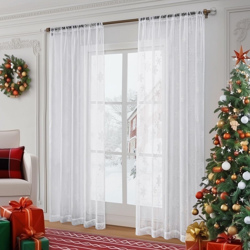 Beauoop - Juego de 2 cortinas transparentes de copo de