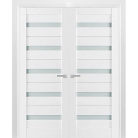 SARTODOORS Solid French Double Doors Frosted Glass | Quadro 4445 White Silk | Sample of Door Color