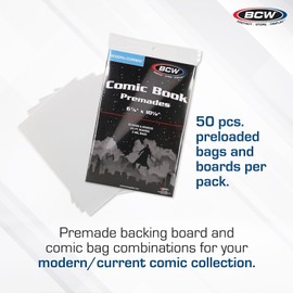 BCW Current Premade Resealable Comic Bags and Boards | Comic Book Sleeves and Backer Boards for Current/Modern Comic Books| Boards Come Pre-Loaded in Comic Bags for Protection (100, Resealable)