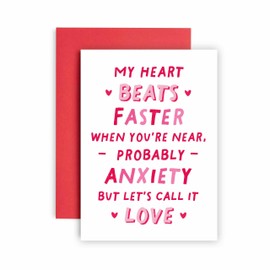 Huxters Funny Valentines Day Card My heart beats faster for you Happy Wedding Anniversary Card for Husband Wife or Boyfriend Birthday Girlfriend Card for - 14.8cm (Heart Beats Faster)