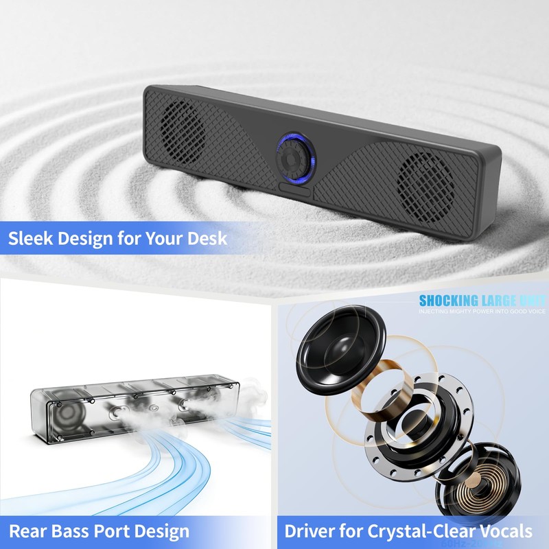 BRYNCO Computer Speakers for Desktop Monitor, USB Powered Wired PC
