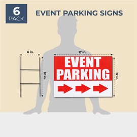 Juvale 6-Pack Corrugated Plastic Event Parking Lawn Yard Signs with Stakes, 3 Designs, 12 x 17 Inches