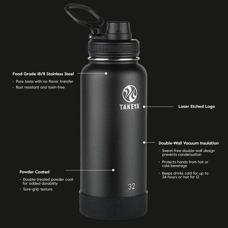 Takeya Actives Insulated Stainless Steel Water Bottle with Spout Lid,